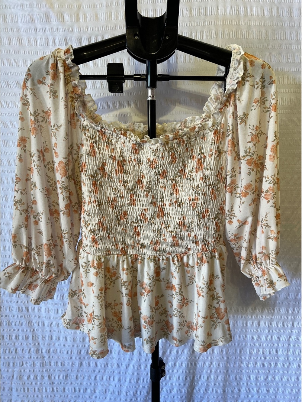 Ember Floral Smocked Peplum Top – Size L